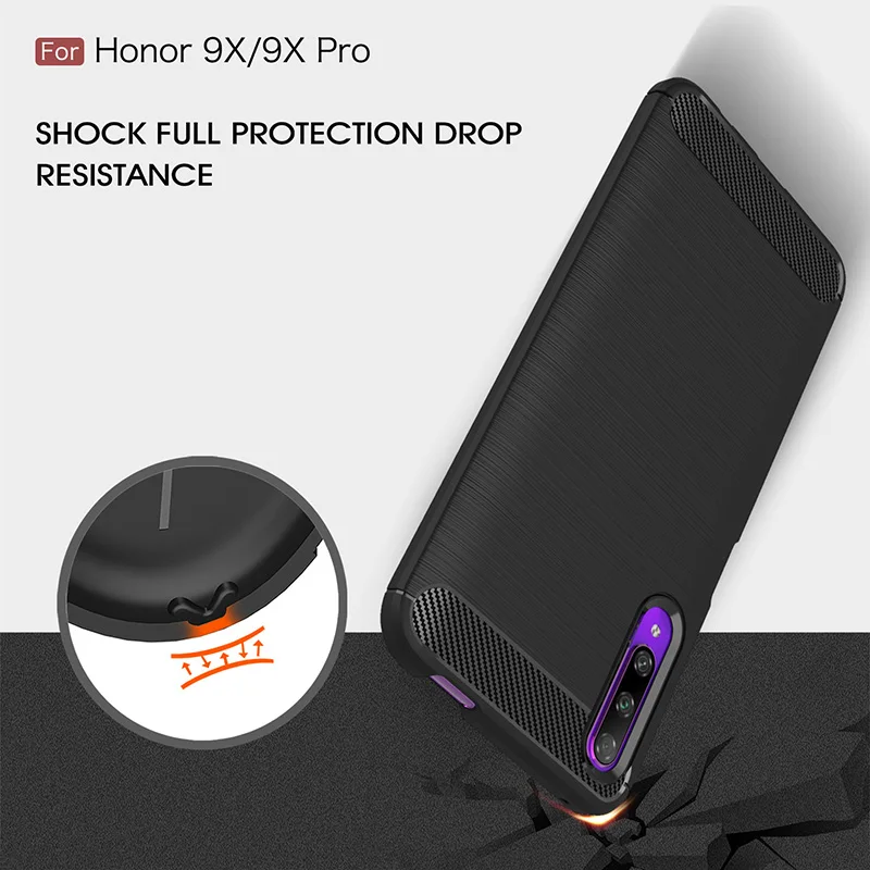 For Huawei Honor 9x Pro Case Carbon Fiber Shockproof TPU Back Cover for Phone Cases Silicone | Мобильные телефоны и
