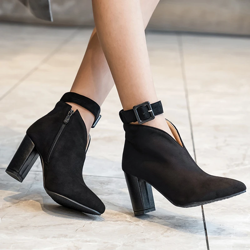 Rimocy/женские ботильоны на квадратном каблуке с пряжкой размера плюс пикантные