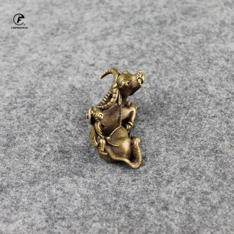Твердая латунь овчарка Мальчик корова маленький орнамент Медь ручной работы