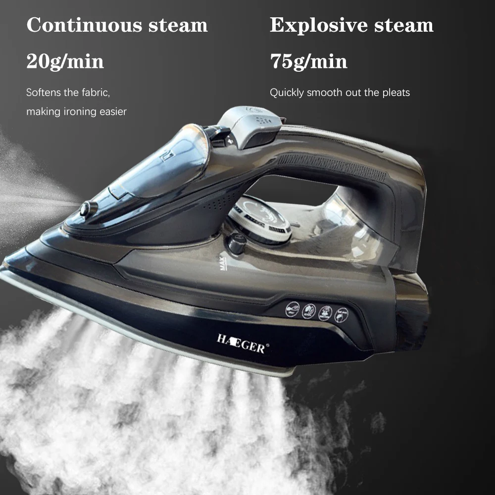 Беспроводной паровой утюг HAEGER ручной для сухой одежды глажки беспроводной Утюг
