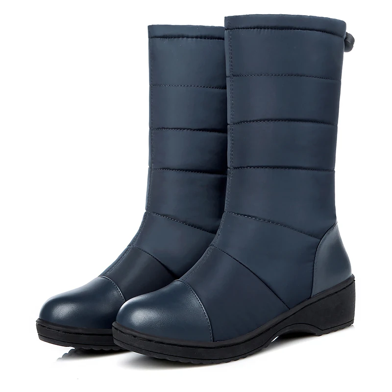 Blue Модные женские сапоги до середины икры; большие размеры 43-44; удобные зимние сапоги с плюшевой подкладкой; женские теплые зимние сапоги в полоску - Цвет: Blue