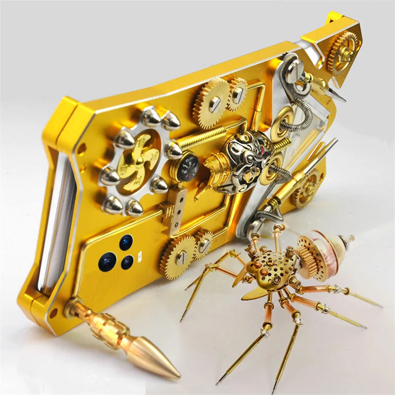 

Противоударный металлический стимпанк чехол для телефона для Vivo IQOO 7 Чехол для мобильного телефона роскошные золотые DIY Шестерни череп 360 По...