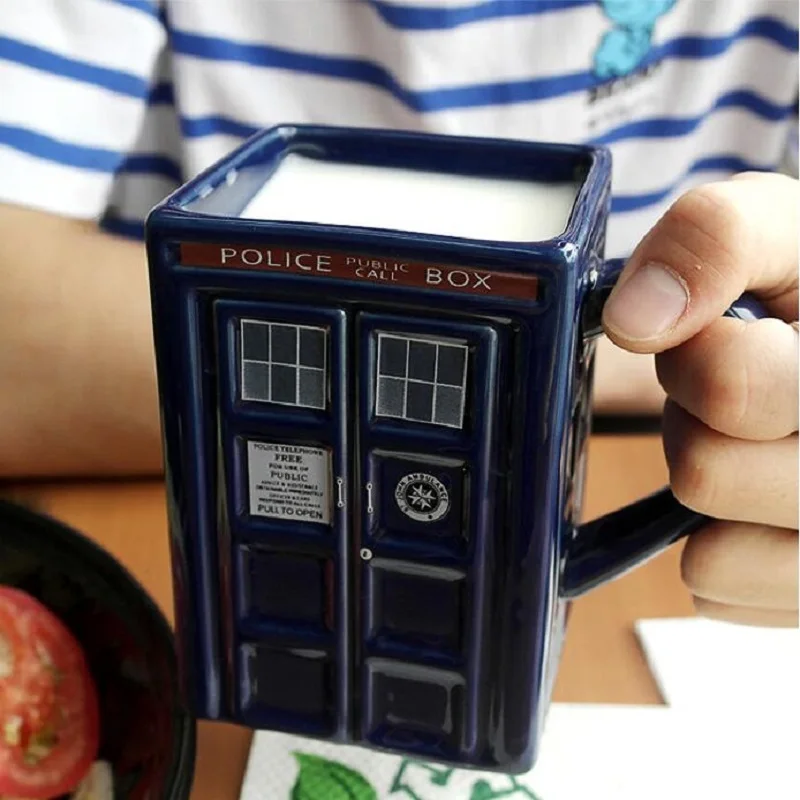 

Doctor Who Tardis Police Box Ceramic Mug Cup With Lid Cover For Tea Coffee Mug Funny Creative Gift Christmas Presents Kids Men
