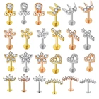 16G крест Хрустальный цветок серьги-гвоздики, серьги из нержавеющей стали, пупка, лепестка для пирсинга губ пирсинг украшения для пирсинга языка тела Joyas