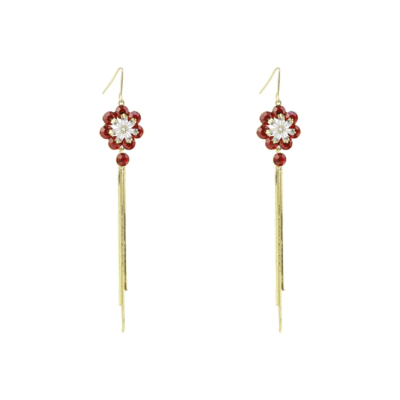 

Temperament ear hook fashion red wild earrings Korean style long tassel earrings elegant Fashion Simple Women Jewelry Earrring