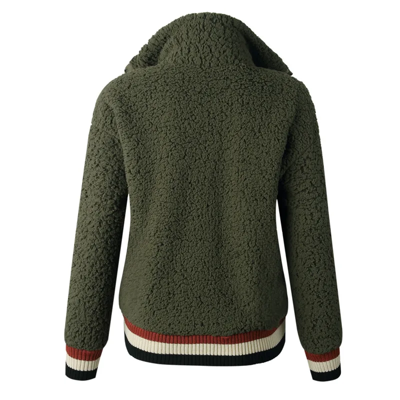 

Winter Fleece Coat Fashion Patchwork Fluffy Thick Jacket Warm Zipper Pullovers Women Winter Coat Sherpa Tops 2019