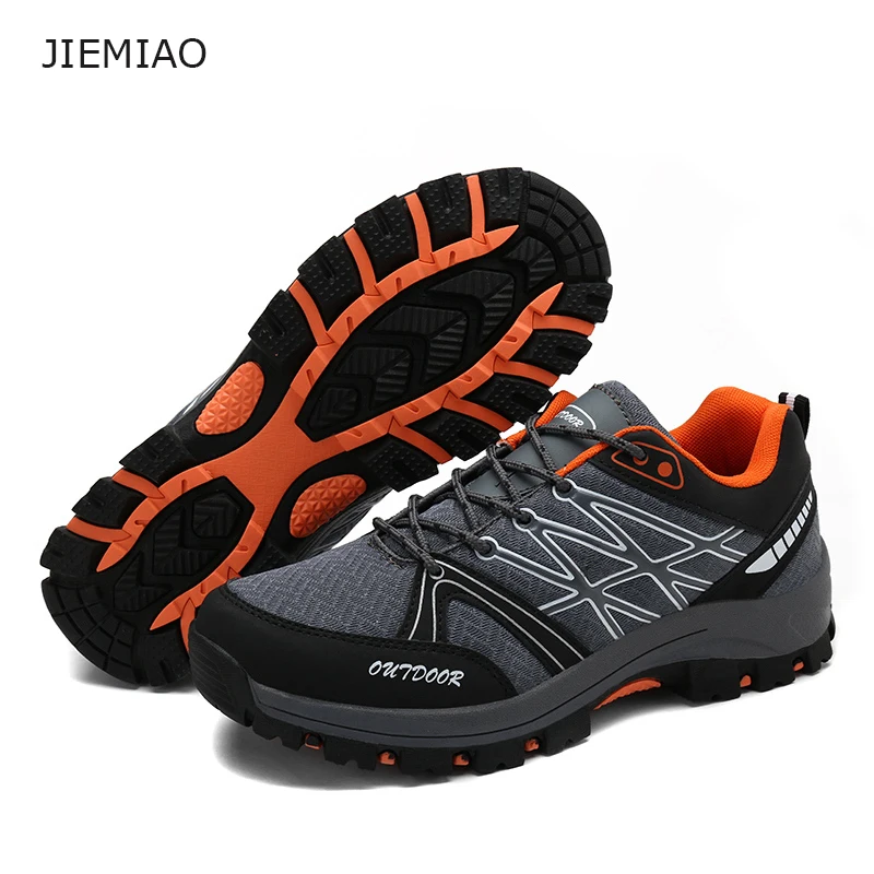 JIEMIAO 2021 High Quality Men Trekking Hiking Shoes Outdoor Breathable Mesh Trail Climbing Boots Non-slip Camping Men Sneakers