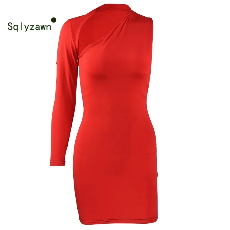 Женское платье карандаш на одно плечо с длинным рукавом|Женские платья| |
