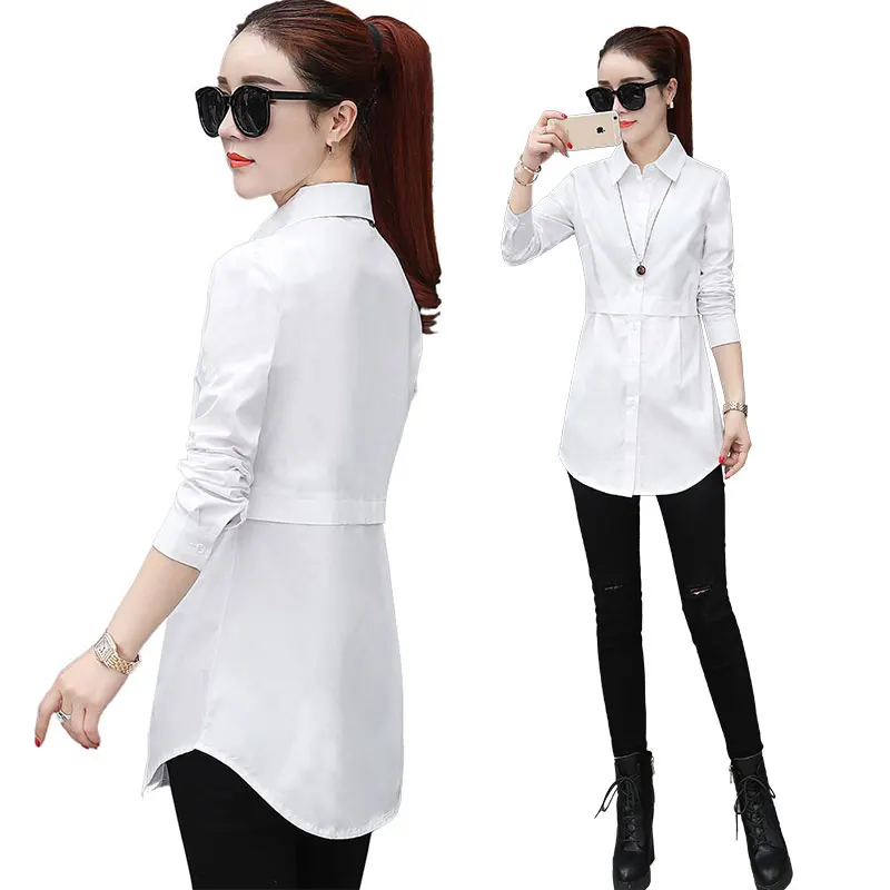 Новинка лета 2021 женская блузка и рубашки однотонная хлопковая Офисная Женская