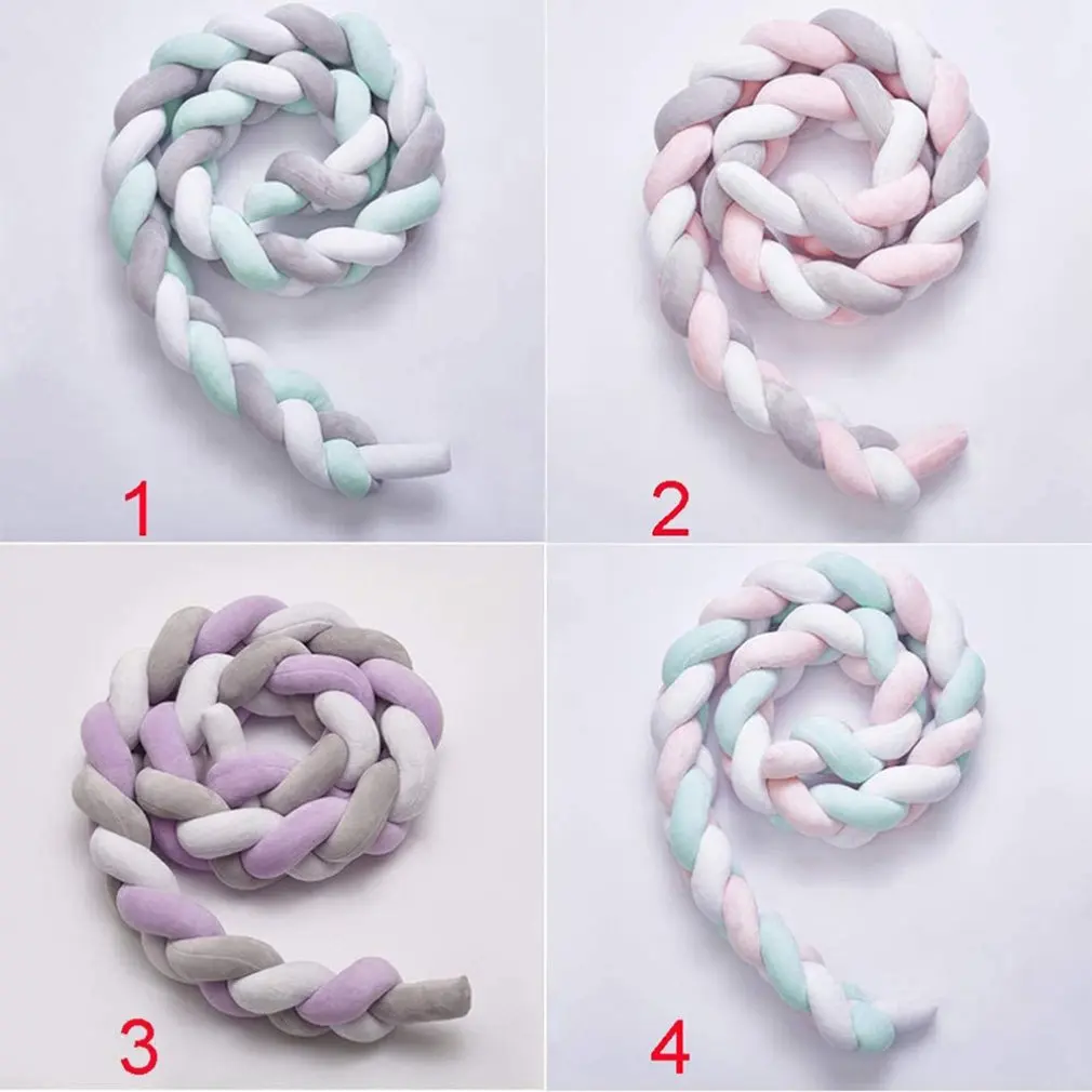 

2M Nordic Knot Newborn Bumper Knot Long Knotted Braid Pillow Baby Bed Fence Woven Plush Crib Cushion Three Strands Bed Fence
