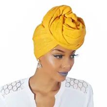 Helisopus Women Knotted Turban Muslim Head Wrap Solid Color Party Beanie Elegant Long Head Scarf Hair Loss Chemo Hijabs Cap (3)