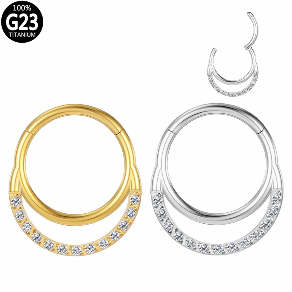 

G23 Titanium Septum Clicker Nose Ring Hoop Crescent Moon Zircon Helix Ear Cartilage Tragus Hinged Segment Lip Piercing Jewelry