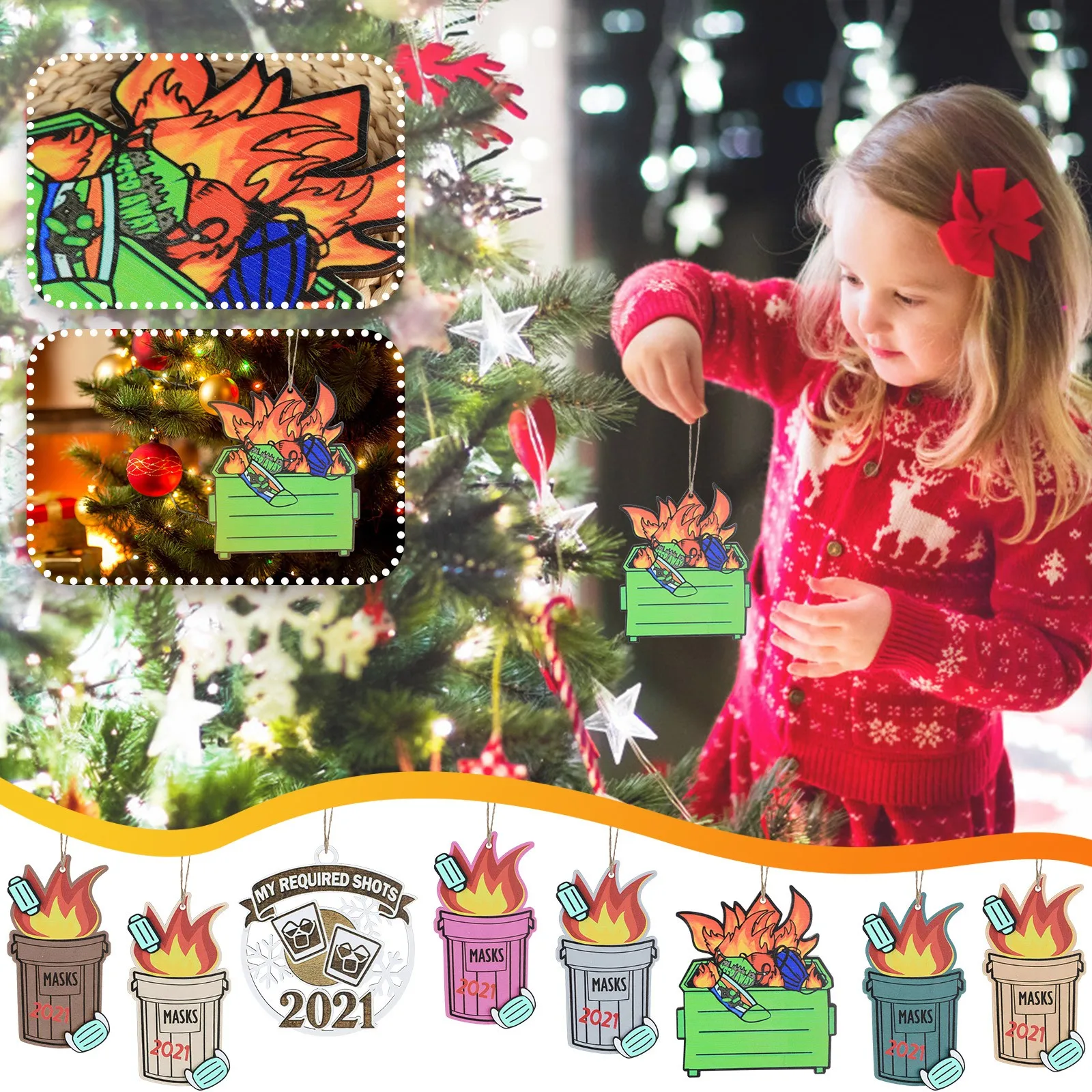 

2021 Wooden Pendants Christmas Decorations Home Navidad Ornaments Dumpster Fire Christmas Drop Ornaments Christmas Tree