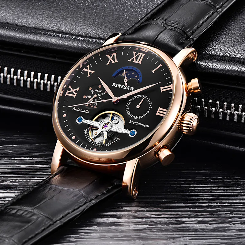 

Men Tourbillon Automatic Mechanical Watch Fashion Casual Luxury Top Brand Sports Original Leather Business Phase Moon Watches