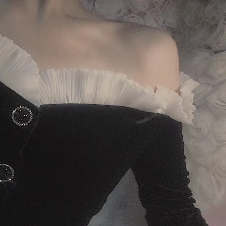 Ubei/Осень/Зима 2019 женское бархатное платье из двух частей темпераментное черное с