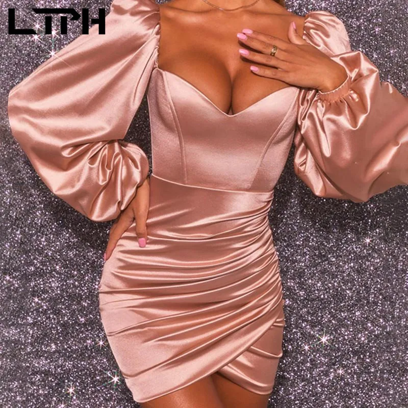 LTPH винтажное эластичное атласное платье женское элегантное сексуальное с
