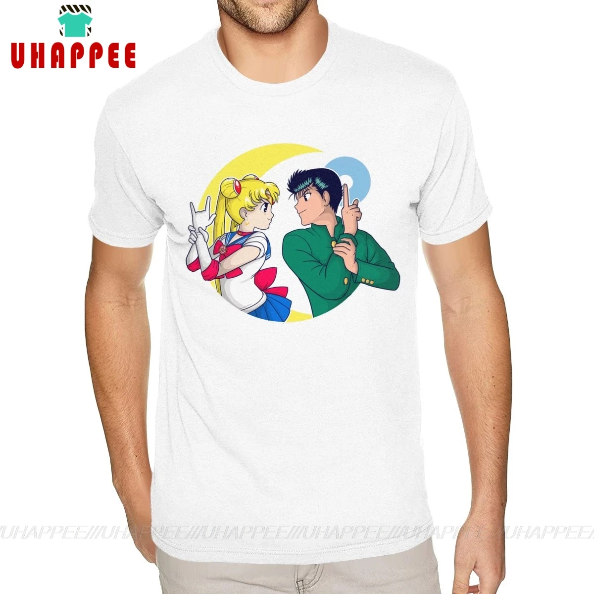 Недорогая футболка Yu Hakusho Серена X Yusuke мужская белая хлопковая с коротким рукавом