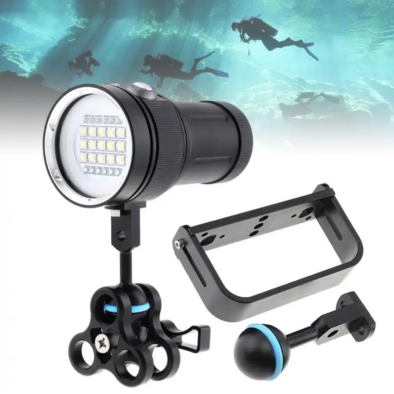 Professional Diving Underwater 100m Scuba Video Light 15 UV LED Photography Video Dive Flashlight +Portable Sachet
