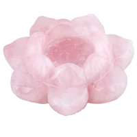 natural rose quartz carved gemstone lotus flower crystal ball stand candle holder