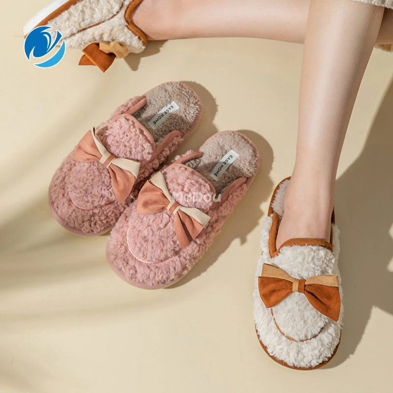 

Тапки унисекс Зимние х/б, Нескользящие, с бантом