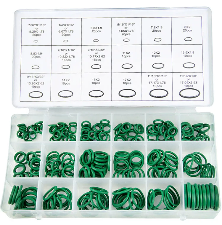 270pcs green 270 шт./компл. резиновое уплотнительное кольцо кабельные наконечники в наборе для колцеобразное уплотнение шайбы уплотнительные прокладки уплотнительное кольцо 18 размеров с Пластик коробка кольца из силиконового каучука - Цвет: 270pcs green
