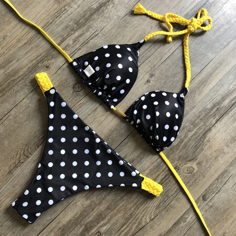 Купальник бикини женский с принтом в горошек пикантный бандо комплект чашками