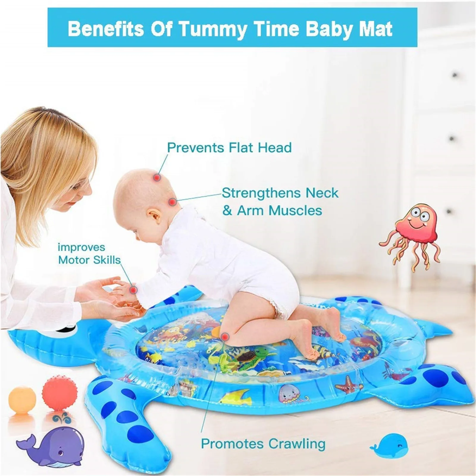 

Inflatable Tummy Time Water Mat For Infants Toddlers Play Mat Toy Fun Play Activity Hippo Sea Turtle Shape Summer Cool Cozy Cute