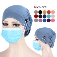 muslim turban caps for women solid color button linen inner hijab cap wrap head scarf hijabs bonnet ready to wear turbante