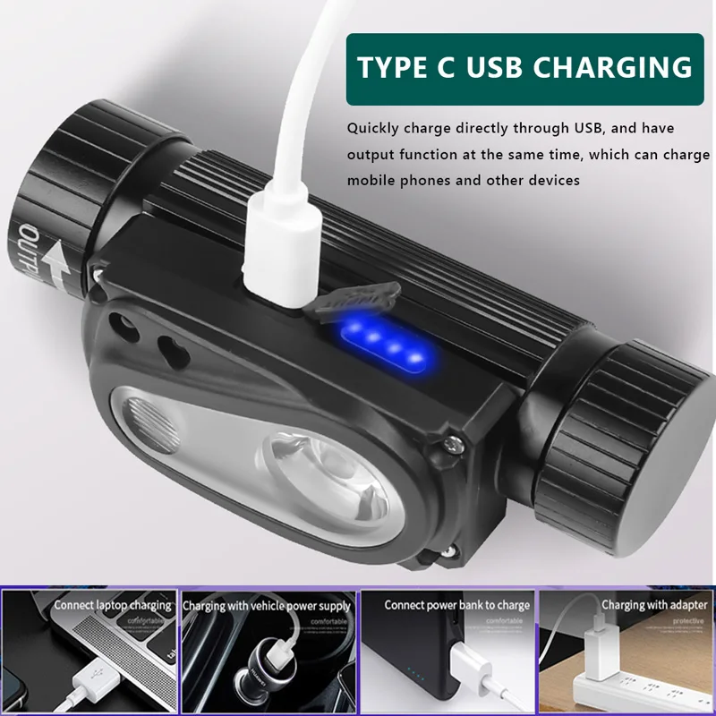 Светодиодный налобный фонарь XHP50 с датчиком на голову аккумулятором 18650 уличный 10