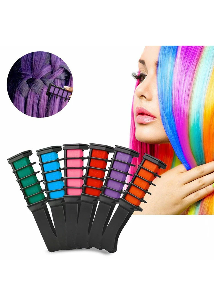 6 шт. нетоксичные временные волосы Мини мелки расческа цветов для волос