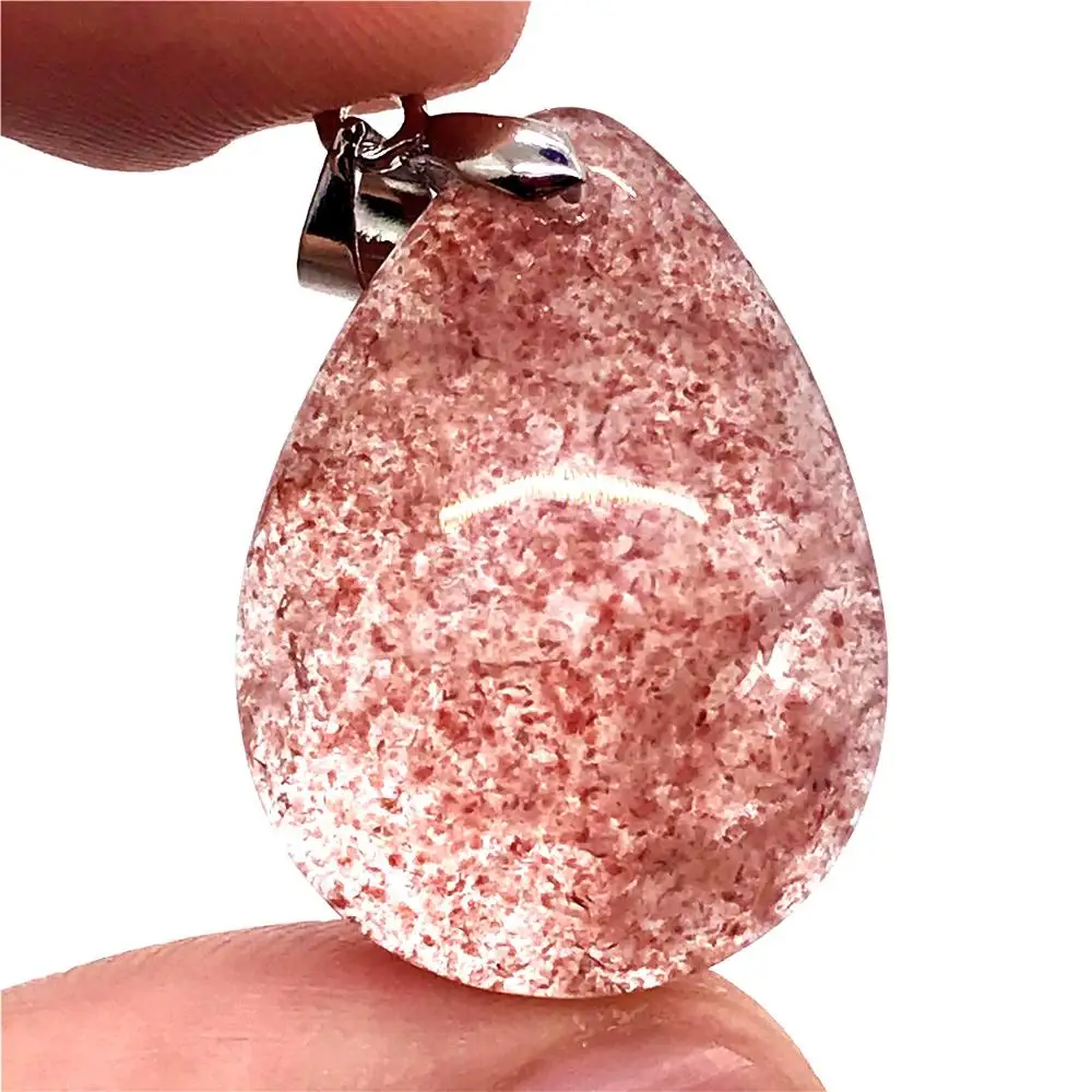 

Genuine Natural Red Strawberry Quartz Necklace Pendant For Woman Man Water Drop Crystal Silver 25x18x7mm Fashion Jewelry AAAAA