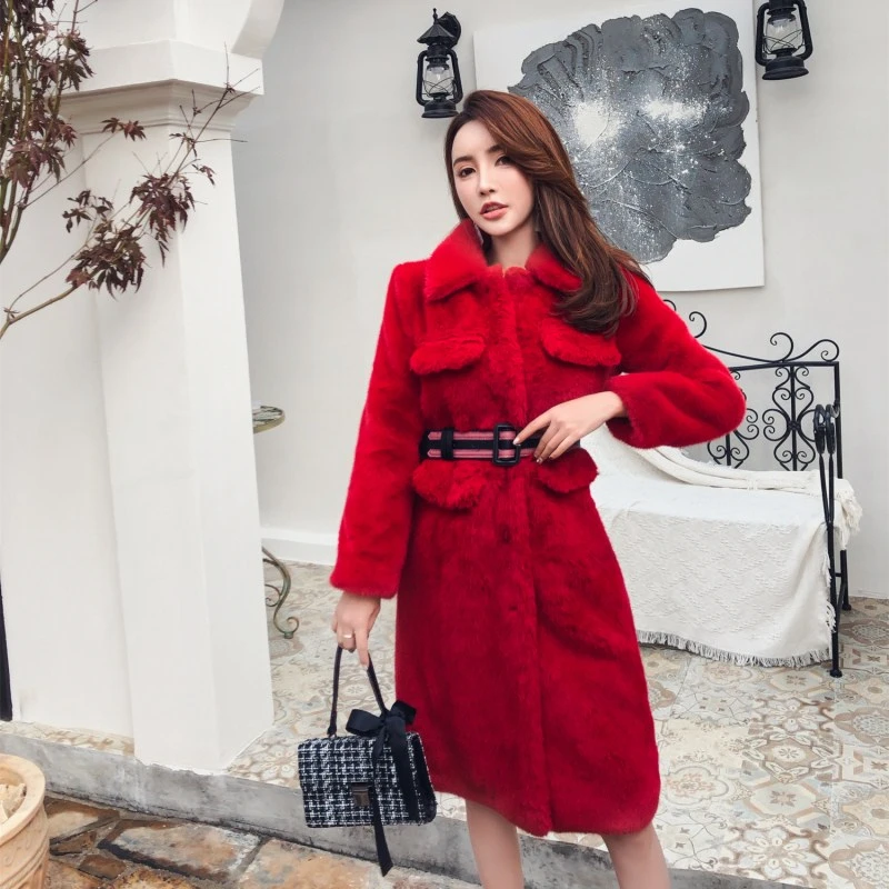 Новинка Зима 2019 норковая куртка женское толстое пальто из меха кролика Рекс