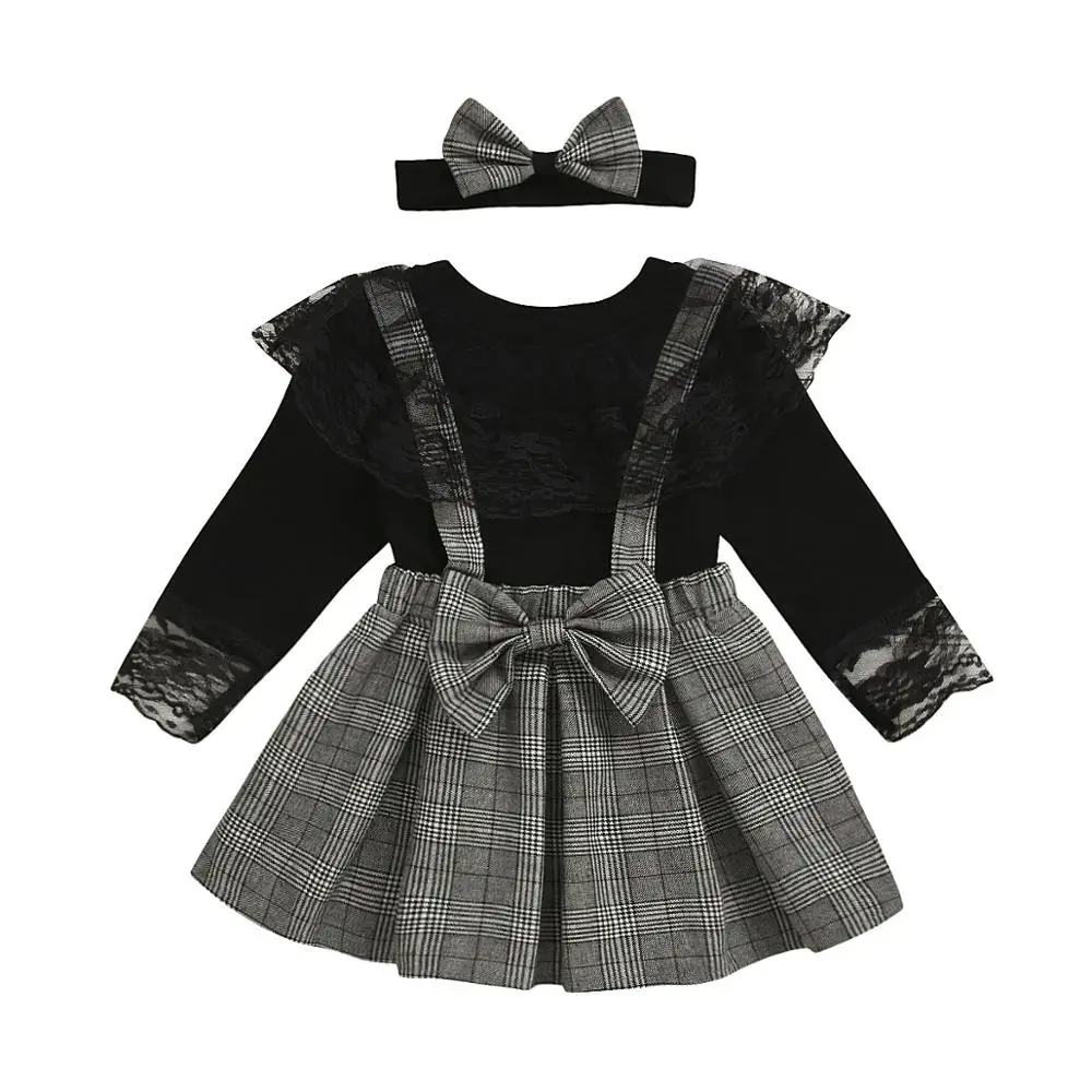 

2021 New Spring Dress Children Girls 2 pieces Clothes Sets Girls long Sleeve Tops Kids Fashion Plaid Dress With Accessories
