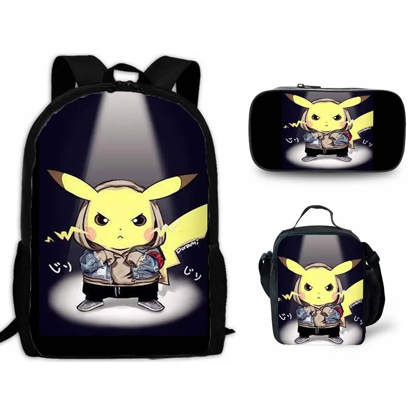 

Cartoon Pikachou Schoolbag Pockets Monsters Backpack Lunch Bag Shoulder Bag Pencil Case Gift for Kids Students