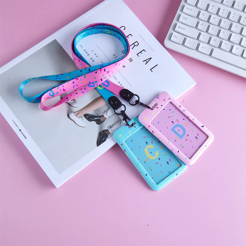Cartoon Student Campus Candy Color Alphabet Id Holders Case Badge Bus Pass Cover With Necklace Lanyard For Doctor Nurse | Канцтовары для