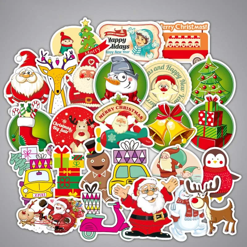 

52pcs/lot 6-15cm non-repeating Christmas Stickers Gift for Kids Cute Elk Santa Claus Matte Sticker DIY Home decor stickers