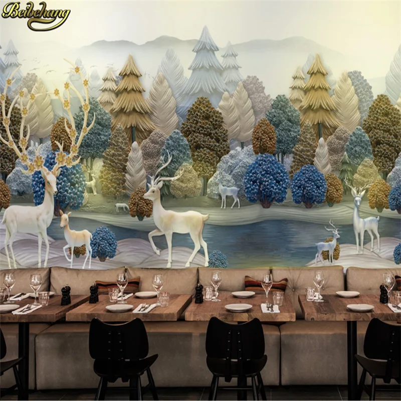 

3d обои beibehang на заказ, 3D трехмерные обои в стиле ретро, Лесной лось, животные, гостиничный клуб, фоновая стена, обои