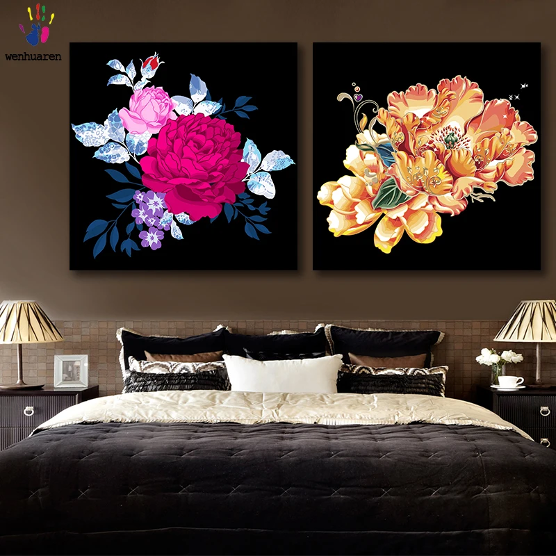 

DIY colorings pictures by numbers with colors Golden wedding peony picture drawing painting by numbers framed Home