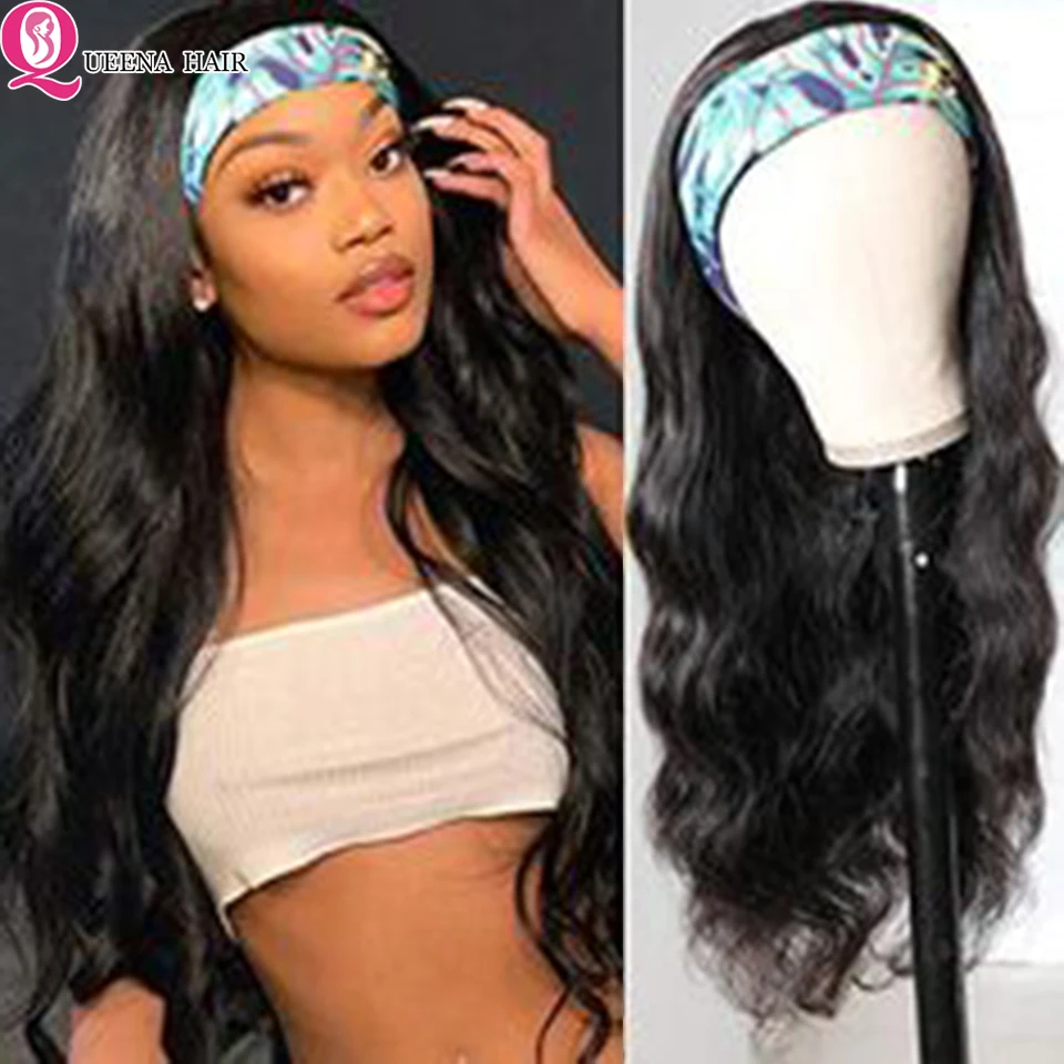 

Headband Wig Human Hair Ombre Body Wave Humain Hair Wigs For Women Head Band Wigs Remy Brazilian Scarf Wig Brown Headband Wig