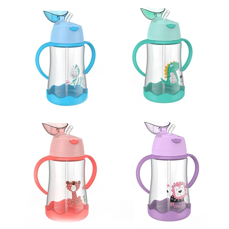 

400ML Cute Baby Feeding Cup with Straw BPA Free Portable Feeding Bottle Leak Proof with Handle Kids Training Cups