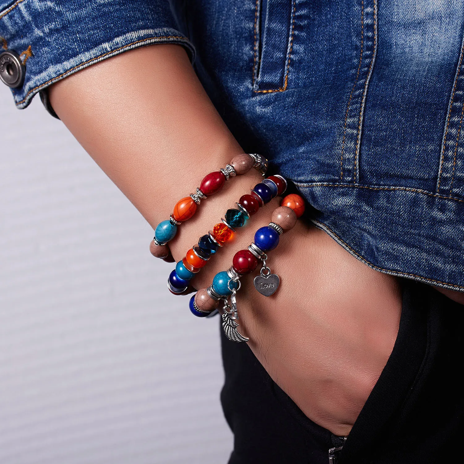 Guvivi богемные сглаза шарм браслеты женский натуральный камень Фатима хамса ручная шарик браслеты Модная бижутерия Браслеты 4 шт./партия