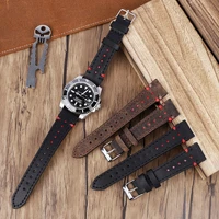 handmade retro genuine leather watch strap watchband black 20mm 22mm porous breathable double color watches accessories bracelet