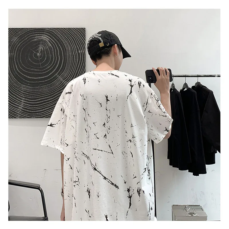 

Oversized T Shirt Male Tie Dyed American and Europe Style Short Sleeve O Neck Harajuku High Street Hip Pop Vintage Cotton Top