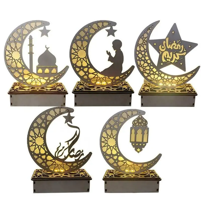 

Eid Moon Night Light Ramadan Eid Mubarak Decorations LED Lights DIY Wooden Islam Muslim Event Party Supplies Home Decoration
