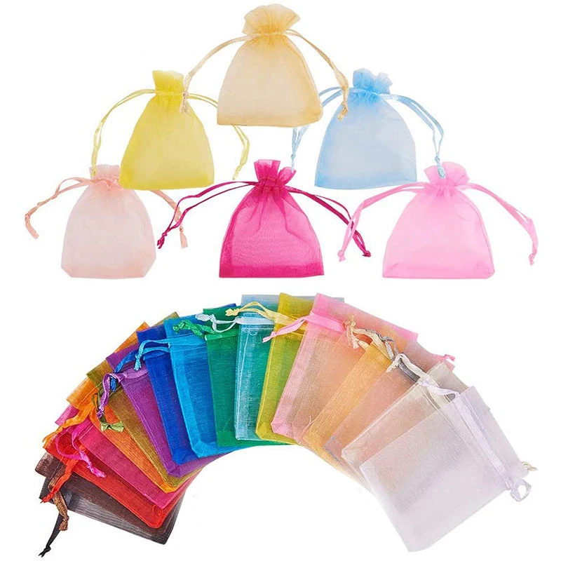 10 шт./пакет органза шнурок мешки для ювелирных изделий сетчатые подарка