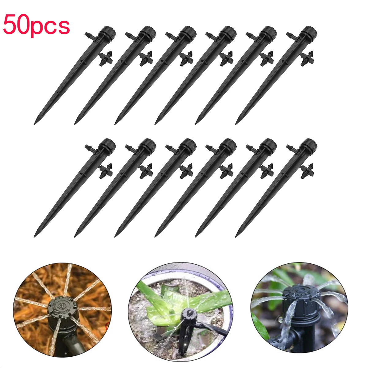 

50 X 360 Degree 8 Holes Adjustable Water Flow Irrigation Drippers Stake Emitter Sprinkler Emitter Drip Tool
