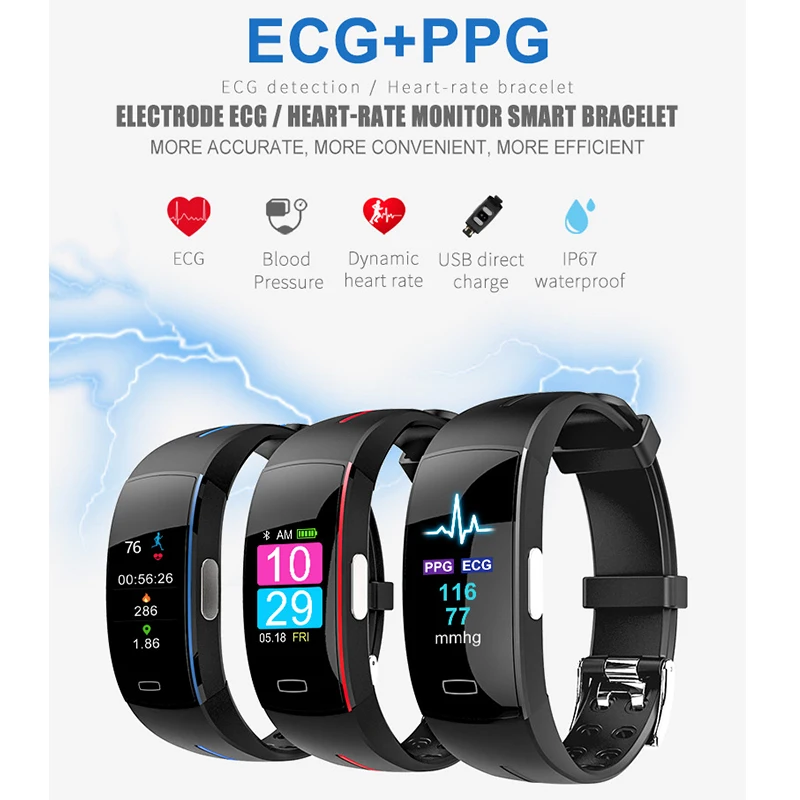 

New Smart Band Support ECG+PPG Blood Pressure Heart rate Monitoring waterpoof Pedometer Sports Fitness Bracelet Tracker Watch