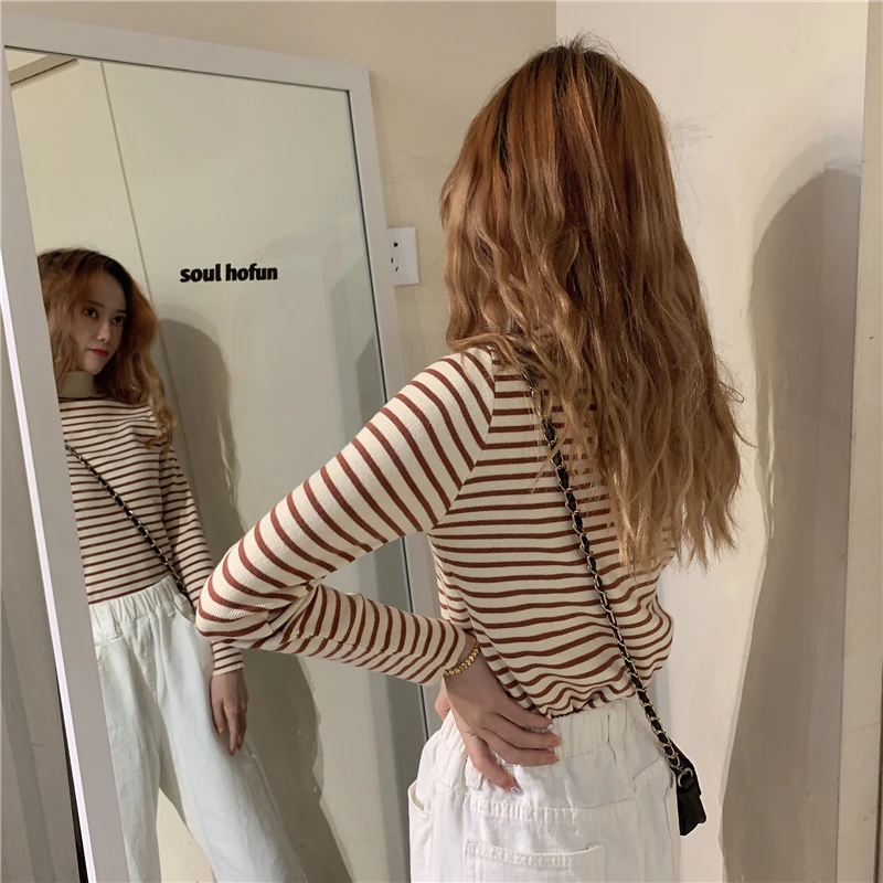 6 цветов осень 2019 корейский стиль водолазка тонкие футболки с длинными рукавами