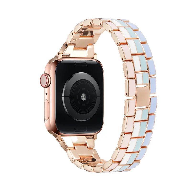 Металлический ремешок для iWatch Series 6 5 4 3 2 1 Радужный Браслет из нержавеющей стали