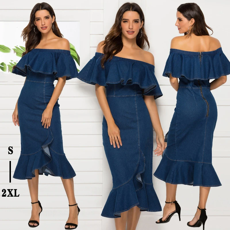 

Woman Sexy Tight-Fitting Ruffles One-Shoulder Midi Dress 2021 Summer Plus Size Solid Color Long Dress Female Slim Dress 2XL